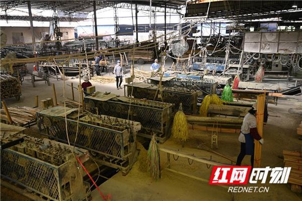 梁利)11月5日,湖南省永州市蓝山县毛俊镇俊源竹制品厂,工人们正在生产